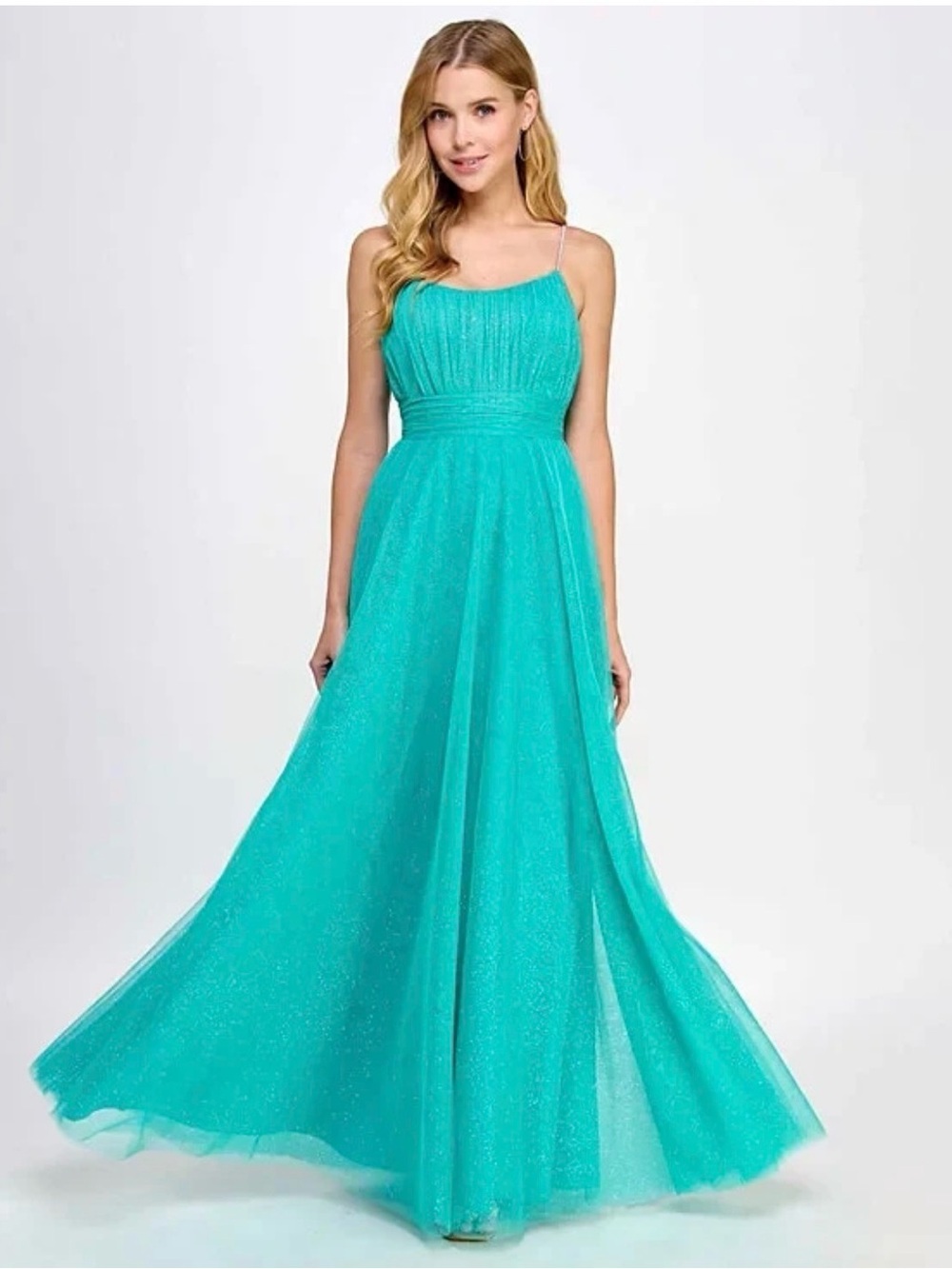 City Studio Teal Green Spaghetti Strap Prom Dress
